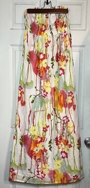 Old Navy Linen Blend Maxi Dress Watercolor Floral Strapless Artsy Medium Lined